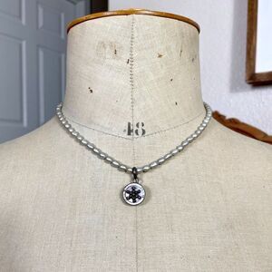 Vintage Sterling Silver Gray Potato Pearl 17" Necklace Faceted Star Abalone 925